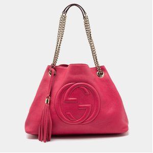 Gucci Fuchsia Pebbled Leather Medium Soho Chain Tote